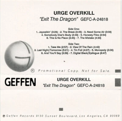 Urge Overkill - Exit The Dragon (Cass, Advance, Album, Promo, Pap) (Very Good Pl - Image 1 of 3