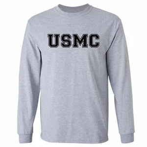 "USMC"" Atlética Marines Camiseta Mangas Largas en Gris - Adulto Pequeña a 5X" - Imagen 1 de 2