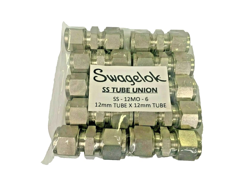 Pack of 10 pieces Swagelok  SS-12M0-6  Stainless Steel Tube Union 12 mm Tube  - Image 1 of 3