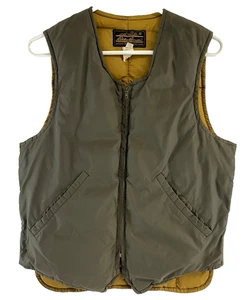 Vintage Eddie Bauer Premium Goose Down Nylon Vest Quilted Olive Gold Mens 40 M/L - Picture 1 of 6