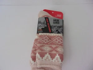 New  Women MUK LUKS Heat Retainers 3.0 TOG Sock Pink /Tan Fits Shoe Size 6-11 - Picture 1 of 11