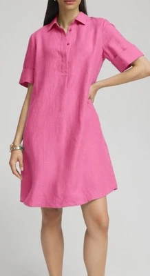 Vestido Chicos Lino 1 EE. UU. 8 Bolsillos Rosa Cuello Grande Foto 1 de 4