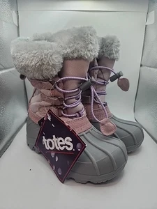 NEU Totes Mädchen Winter Schnee Stiefel Größe 10 Baby Mädchen - Mauve Rosa Grau  - Bild 1 von 9