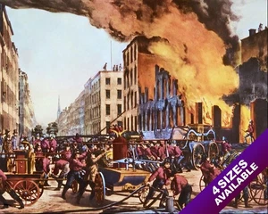 DE COLECCIÓN BOMBEROS DEPARTAMENTO DE BOMBEROS APAGANDO EDIFICIO EN LLAMAS PINTURA ARTE LIENZO IMPRESIÓN - Imagen 1 de 47