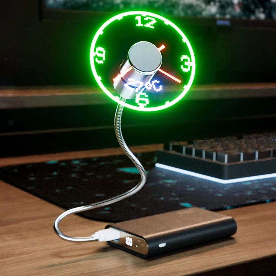 USB Clock Fan No Driver Installation Required Plug and Play Flexible Real Time - Image 1 of 1