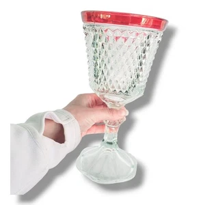 Vintage Indiana Glass large Ruby Red White Diamond Point Cup Container - Picture 1 of 9