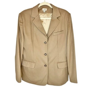 Vintage Y2K LL Bean Blazer Size 16 Tan Camel Wool Cashmere Tailored Jacket Retro - Picture 1 of 6