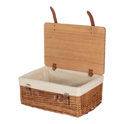 41cm Double Steamed White Lined Willow Empty Picnic Basket with Pinewood Lid - Image 1 of 4