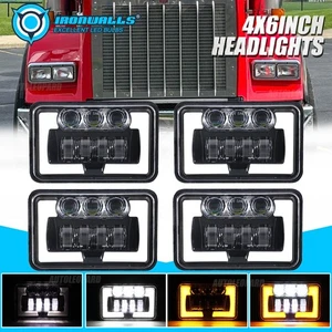4x6" LED Headlight H4656/4651 Hi-Lo For Kenworth T800 W900 Peterbilt 357 379 378 - Picture 1 of 12