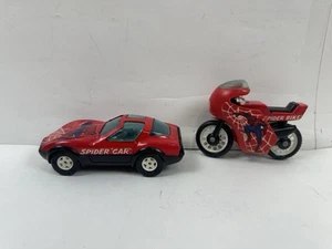 Vtg 80s Buddy L Spiderman Spider Car, Bike Motorcycle Lot - Picture 1 of 8