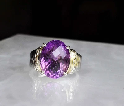 Squisito anello in argento sterling 925 ametista viola naturale non... - Immagine 1 di 4