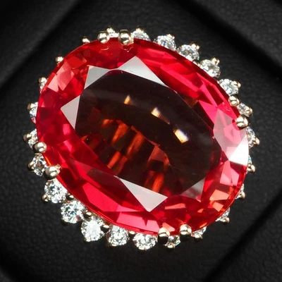 Anillos de halo clásicos hechos a mano de plata de ley 925 de 25,50 quilates de zafiro rojo al atardecer Foto 1 de 4