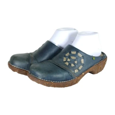 El Naturalista Women's Yggdrasil EU40 US9-9,5 Blue Leather Wedge Clogs Shoes - Image 1 of 4