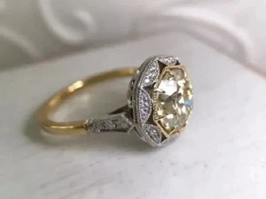 Vintage Art Deco 3.35CT Old European Lab Created Diamond 925 Yellow gold plated - Picture 1 of 3