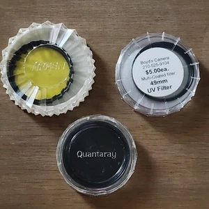 Set Vintage Camera Lenses Tiffen 49mm Yellow, Haze 49mm UV, Quantaray 52mm P.L. - Picture 1 of 7