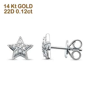 14kt Solid White Gold Star Stud Diamond Wedding Earrings 8mm - Picture 1 of 7