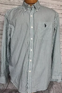 Men's US Polo Assn Green White Striped Long Sleeve Dress Shirt Custom Fit XL - Picture 1 of 6