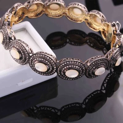 Diamond Excellent Designer Mother of Pearl Bangle Bracelet Antique Jewelry - Image 1 of 4