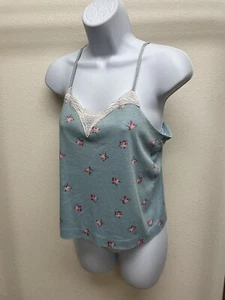 Vintage Avon Fashions Spaghetti Strap Baby Blue Rose Pattern Lace Top - Picture 1 of 9