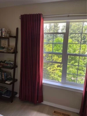 2 Panels 48W x 84L Red West Elm SILK Drapes WIth FLAWS - Image 1 of 3