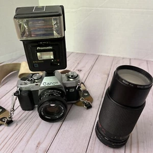 Canon AL-1 QF 35mm SLR F.D 50mm 1:1,8 And Rolev MG 52mm flash,motor Read - Picture 1 of 6