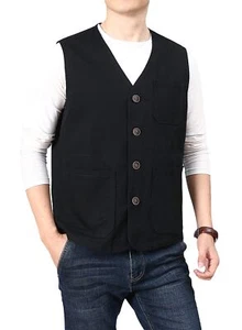Men's Casual Outdoor Cotton Vest Lightweight Breathable Multi-Pocket Fishing ... - Picture 1 of 7