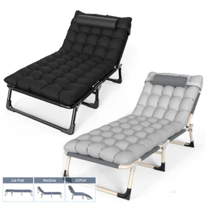 2 IN 1 Campingbett Sonnenliege Relaxliege klappbar Garten Liege Stuhl & Kissen - Bild 1 von 4