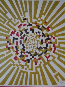Kunst, OP-Art Grafik Zeichnung: SONNENGOTT, Burgschat - Bild 1 von 2
