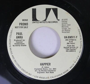 Rock Promo 45 PAUL ANKA HAPPIER / happier on UNITED ARTISTS MUSIC AND RECORDS - Picture 1 of 2