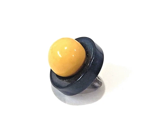 DIMI FANS: Vintage Diminutive 2-Color Black & Yellow Bakelite Button 3/8" Cover