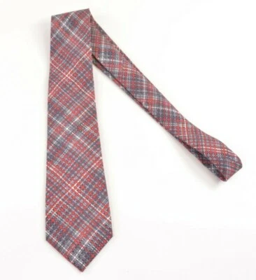 ISAIA NUEVA SIN ETIQUETAS Corbata de Seda en Gris Blanco y Rojo Brillante a Cuadros 7 Pliegues  Foto 1 de 4