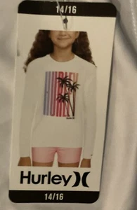 Hurley Youth Girl Long Sleeve UPF 50+ Swim Tee White Moisture Wicking Size 14/16 - Picture 1 of 2