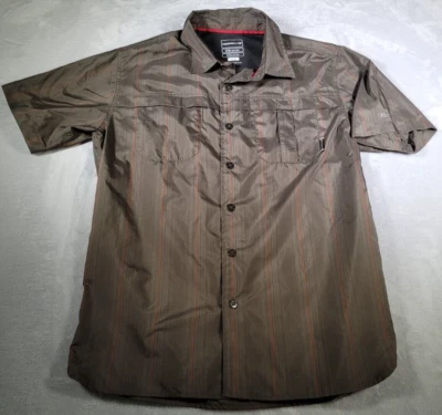 Merrell Shirt Mens Medium Olive Green Orange Pinstripe Opti-wick UPF 50+ Outdoor - Image 1 of 4