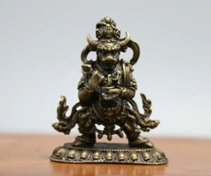 Tibet Buddhism Bronze Mahakala god of wealth Yama-raja ox head Buddha Statue - Picture 1 of 8