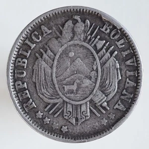 1882 PTS FE Bolivia 20 Centavos Silver Coin (Potosi Mint) - Picture 1 of 2