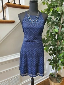 Charming Charlie Blue Polyester Halterneck Sleeveless Knee Length Dress Large - Picture 1 of 12