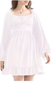 Women's Dress Long Sleeve White Angel Elastic Waist A-Line Casual Mini Dress