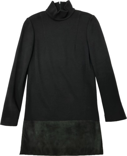 Abito FENDI nero lavorato a maglia pelle scamosciata lana corto finto collo a turni 38 2 piccolo