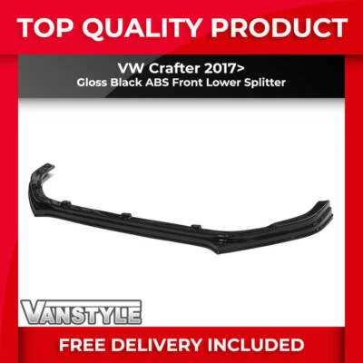 FITS VW CRAFTER 2017> GLOSS BLACK ABS FRONT LOWER BUMPER SPLITTER LIP ADD ON