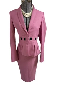 NEW Anne Klein Skirt Suit Size 2 Two Piece Set Wool Blend Pink Purple Executive - Picture 1 of 24