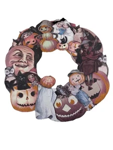 Designs By Kathy Vtg Look Halloween Wreath Decor Black Cat Pumpkin Witch Owl 20” - Picture 1 of 17