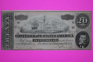 1864 Confederate States of America $20 Twenty Dollars Guaranteed Authentic 38 - Picture 1 of 3