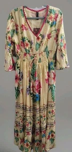 NWT Me 2 Magic Anthropologie Lg Maxi Dress Yellow Multi Floral Boho Peasant - Picture 1 of 12