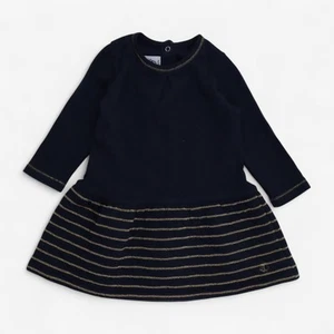 Petit Bateau, Dress Navy With Gold Stripe Skirt, 3-6 Months 0C6BE6226387/1 - Picture 1 of 6