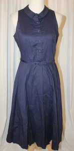 Gal Meets Glam ROSE Shirt Dress Size 8 Navy Blue Sleeveless Cotton Poplin Belted - Picture 1 of 7