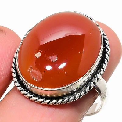 Anillo de plata de ley 925 con piedras preciosas de cornalina roja natural tamaño 8,5 H986 Foto 1 de 4