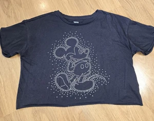 Disney Strass Mickey Mouse schwarz Cropped T-Shirt Damen Größe Large - Bild 1 von 5