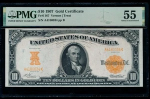 AC Fr 1167 1907 $10 Gold Certificate PMG 55 - Picture 1 of 2