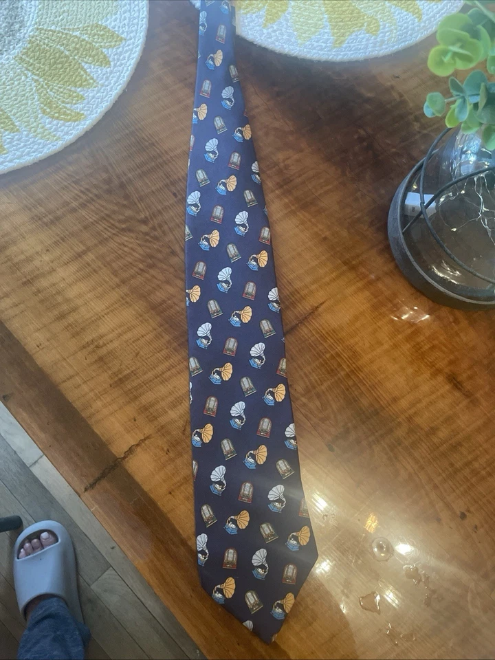 Corbata Hannover - Gramófono tocadiscos - Estilo vintage - 100 % seda - Usada Foto 1 de 4