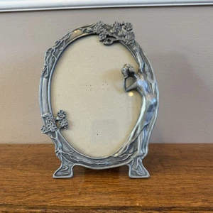 Vintage Art Nouveau Deco Lady by the Lake Pewter Silver Tone Frame 5 x 7 Inches - Picture 1 of 10